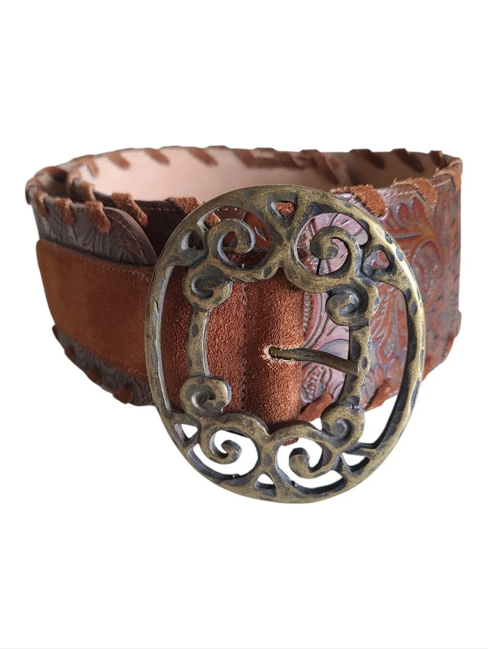 leatherock san diego handcrafted genuine leather wide boho statement belt sz 36